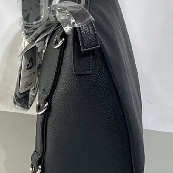 NEW $119 Tahari 13.5” large hobo crossbody bag purse black faux leather NWT - Picture 4 of 13